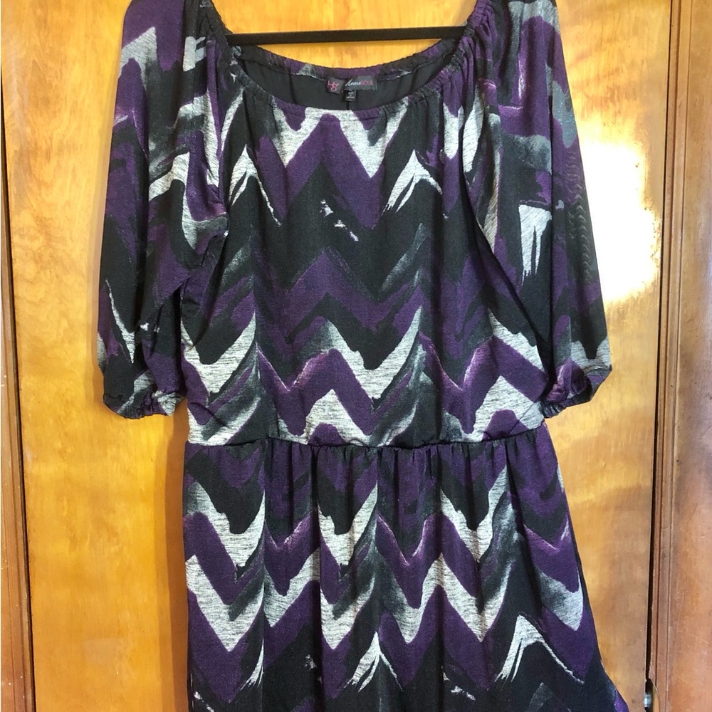 HeartSoul Purple and Black Zigzag Long Sleeve Dress